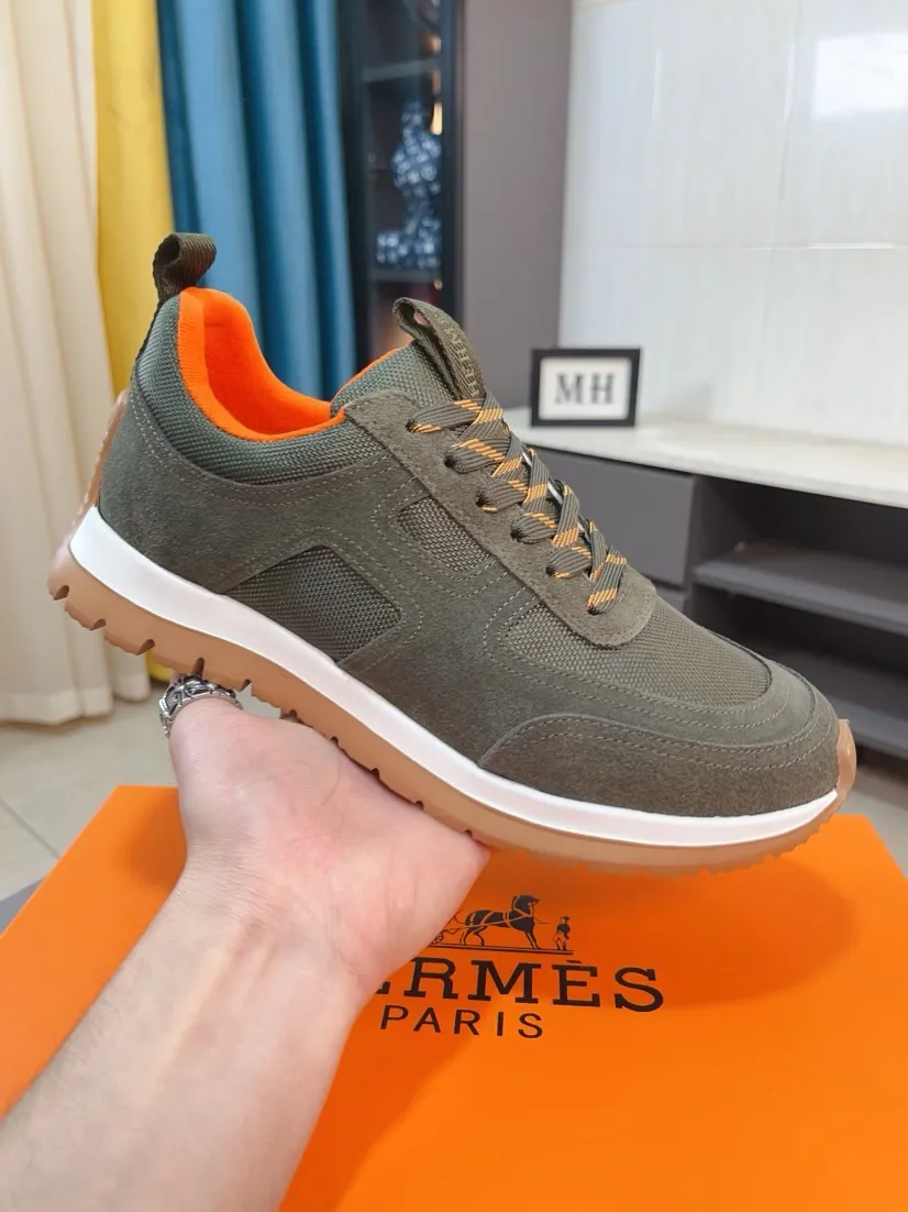 Men's shoes 💰440🌸🌸[HERMES] Hermès sneakers, the upper is made of calfskin and mesh, imported materials, full of texture, the lightweight sole is decorated with contrasting patterns, creating a versatile fashion style. Size: 38-44